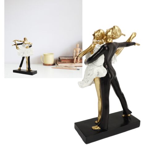 Elegante estatua de pareja de bailarines de ballet hecha de resina color oro 7130W-02, decoración romántica para el hogar