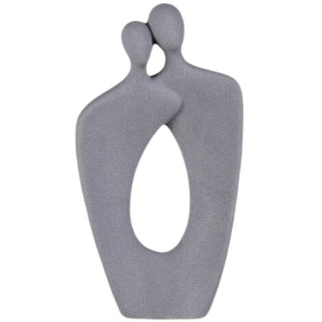 Elegante figura de cerámica "Pareja romántica abstracta" en gris, blanco y rojo, 14 x 7 cm, 740 g, con corazón: un regalo con estilo.