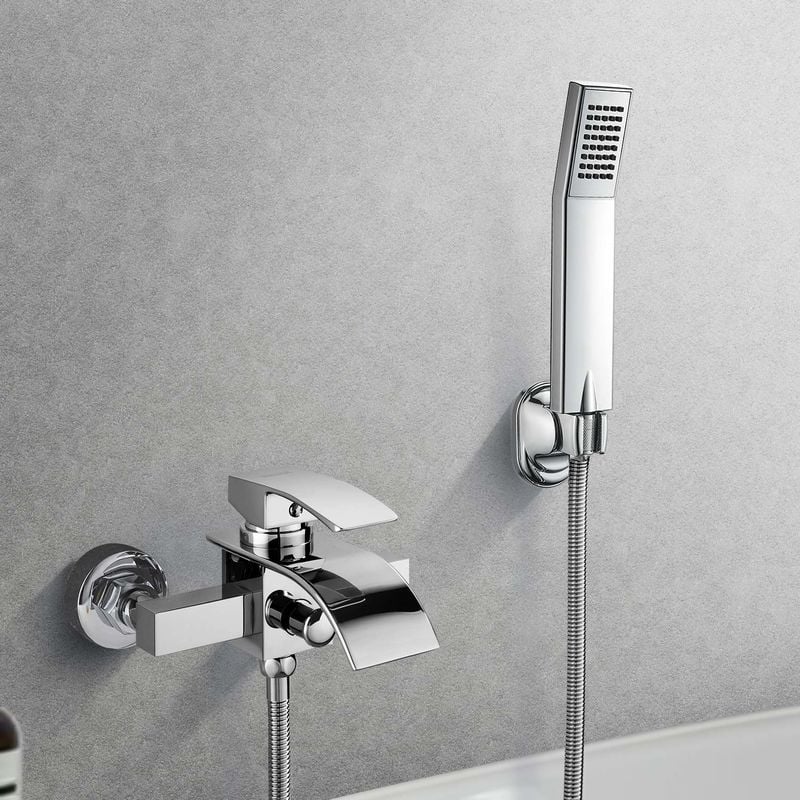 Grifo de Lat/ón Cromado en Pared BONADE Grifo para Ba/ñera con Alcachofa de Mano de 5 Funciones Grifer/ía de Ducha Monomando con Manguera de Ducha de 1,5 m