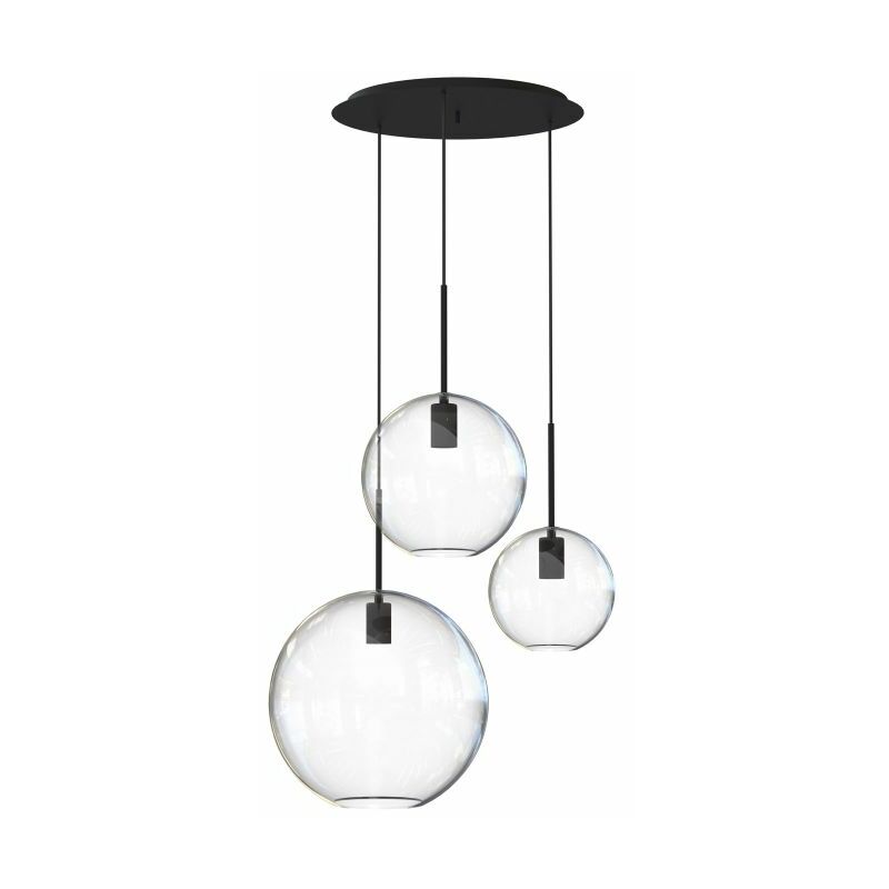 Image of Licht-erlebnisse - Elegante lampada a sospensione daron 3x con paralume a sfera di vetro rotondo - Nero, Trasparente