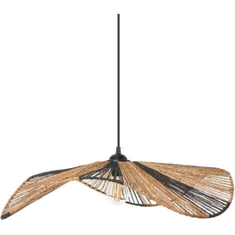 Elegante lampada a sospensione in iuta intrecciata in stile bohémien con lampadina aperta, fatta a mano