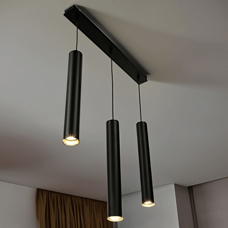 Image of Licht-erlebnisse - Elegante Lampada a sospensione per interni di color nero a 3 luci in metallo Lampdario dal design moderno per salotto casa ufficio