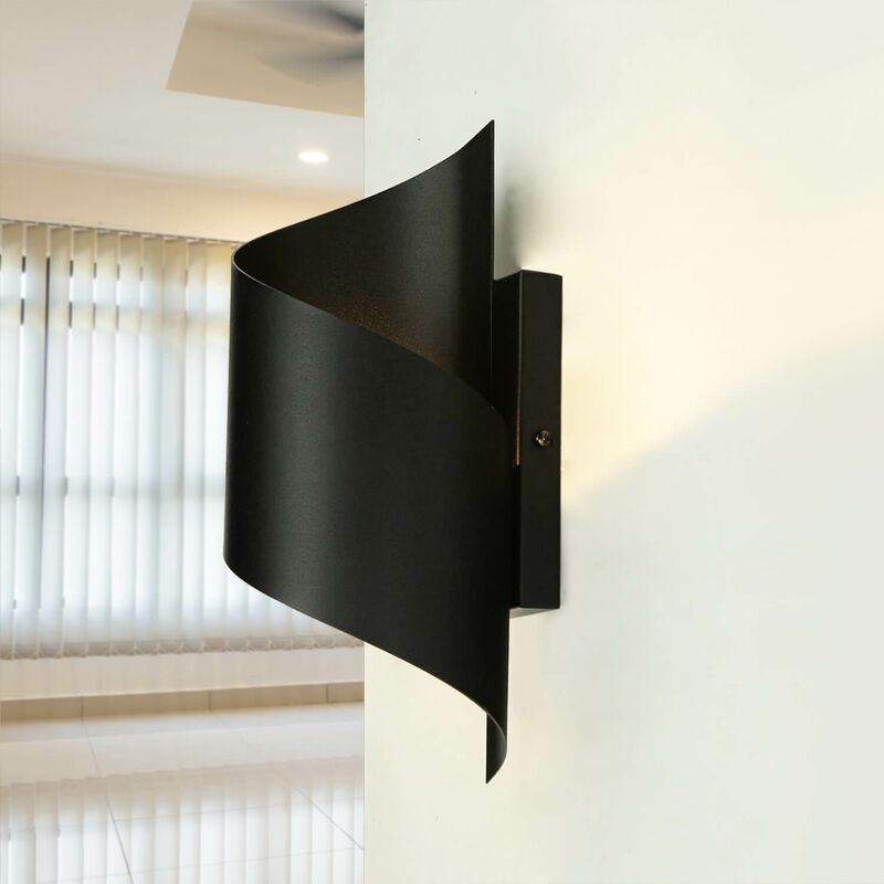 Image of Elegante Lampada da parete in stile moderno design ondulato in metallo color nero Applique dal design Up&Down p - Nero