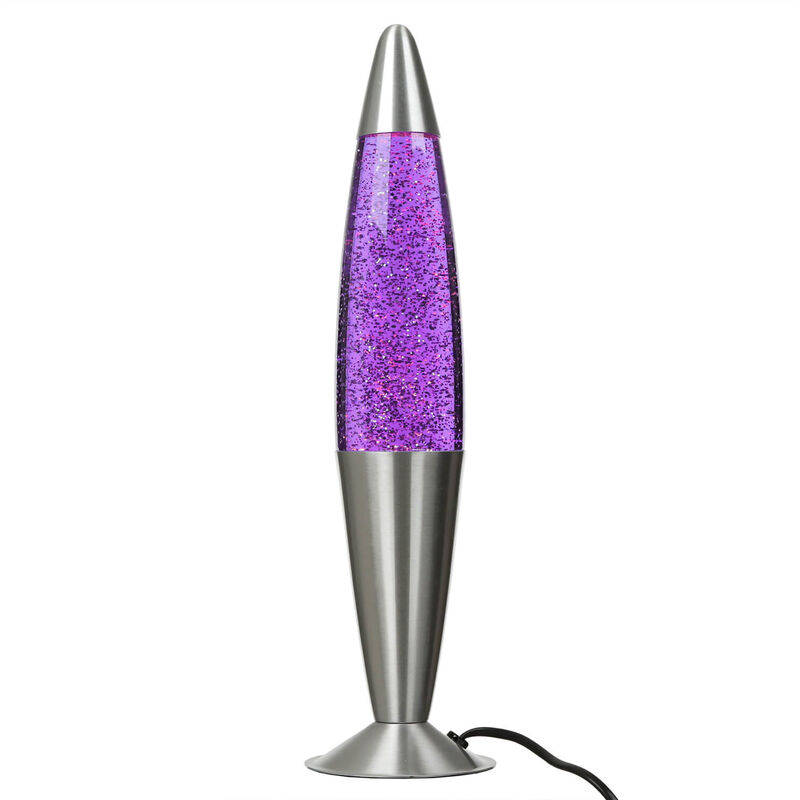 Image of Elegante Lampada Lava JENNY dal design retrò con glitter viola rosa 42cm Lava lamp - Glitter (viola), trasparente, argento