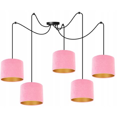 ÉLÉGANTE LAMPE À SUSPENSION ARAIGNÉE ABAT-JOUR DORÉ EN VELOURS