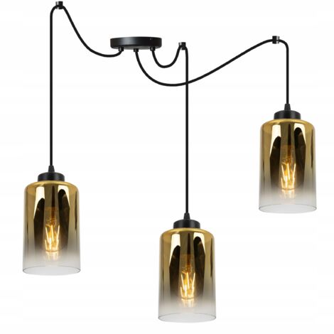 ÉLÉGANTE LAMPE À SUSPENSION EN VERRE ARAIGNÉE ABAT-JOUR DORÉ