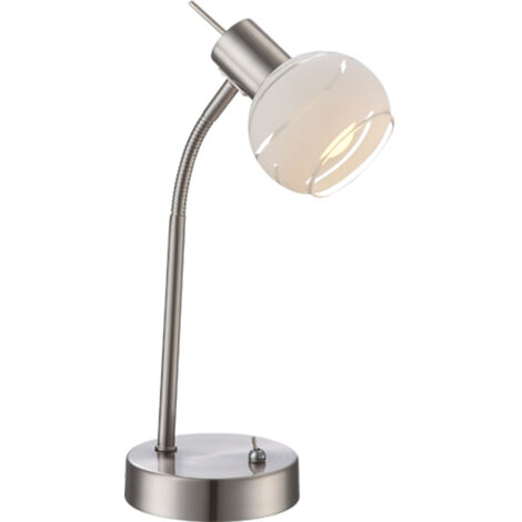 Elegante LED Tischleuchte ELLIOTT flexibel Glasschirm satiniert, Höhe 34cm