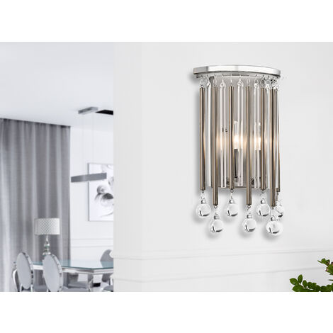 Elegante LED Wandleuchte 2-flammig mit filigranem Kristallglas Chrom, Höhe 31cm