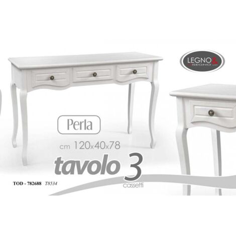 Elegante mesa shabby blanca 120 x40 x 78h tres cajones