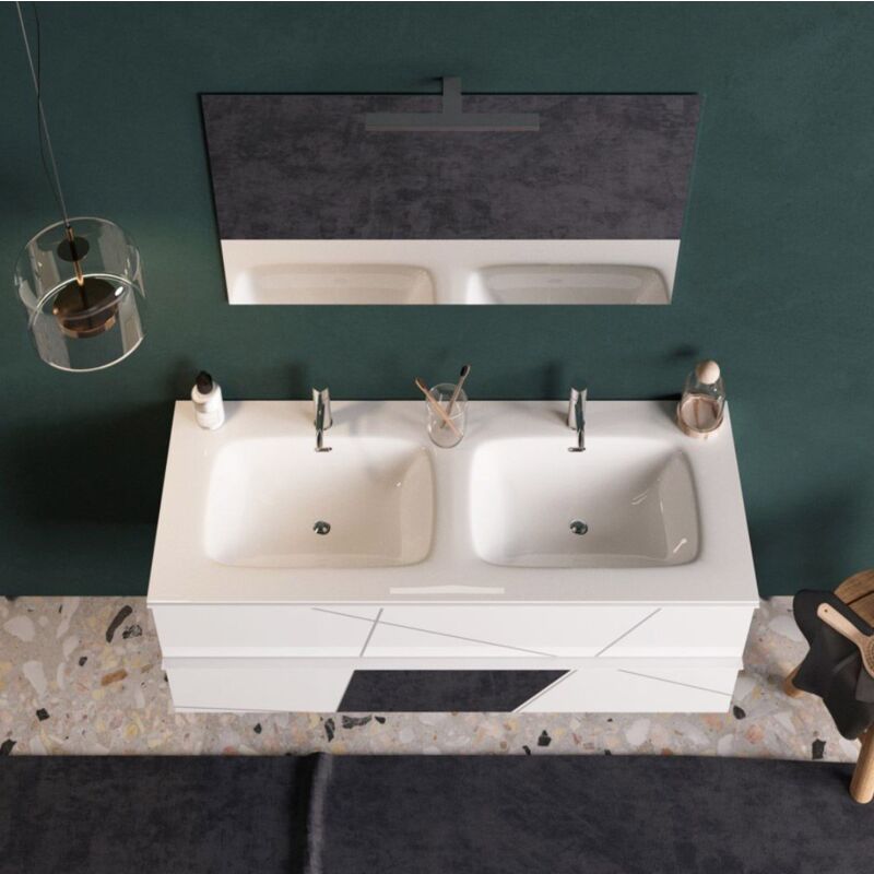 Image of Zenzero Shop - Elegante Mobile da bagno sospeso con doppio lavabo, Made in Italy