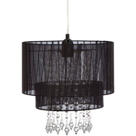 RANEX Elegante Pendelleuchte mit Acrylanhängern, transparenter Schirm schwarz, AMY