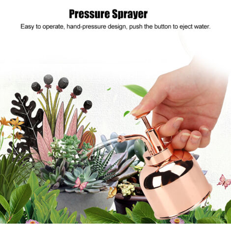 Elegante regadera manual de 15 cm fabricada en acero inoxidable color oro rosa para plantas de interior: práctico pulverizador para jardinería y limpieza.