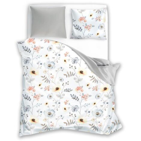 Elegante ropa de cama de satén 160x200 con flores de primavera