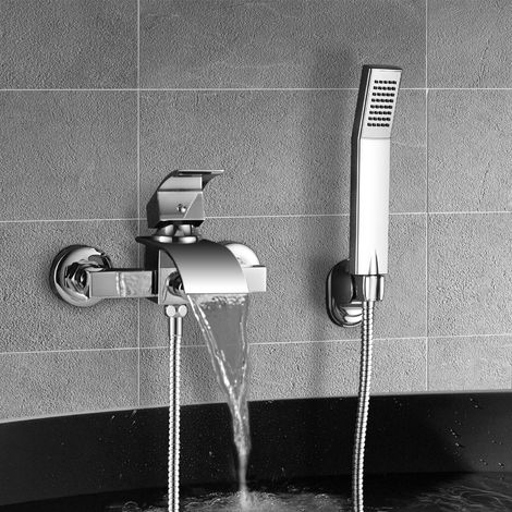 Elegante rubinetto per vasca a cascata con doccia, miscelatore WOOHSE con supporto a parete con doccetta per doccia, corpo in ottone di alta qualità - acciaio inossidabile