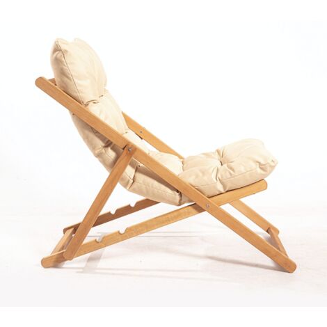 Elegante sedia da giardino, 100% faggio, non verniciata, 59 cm L x 90 cm A x 44 cm P. Marrone e crema, con trattamento conservativo a base d'acqua. Ideale per il relax all'aperto.