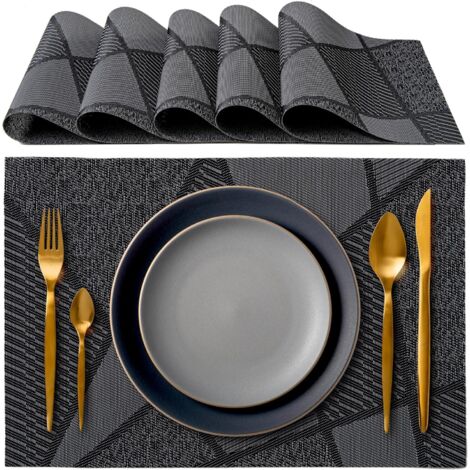 Elegante set di stoviglie da 45 x 30 cm, ideale per cena, pranzo e colazione - Set da 6 pezzi - Lavabile, resistente al calore, antiscivolo e antimacchia, adatto per cucina e sala da pranzo - Nero