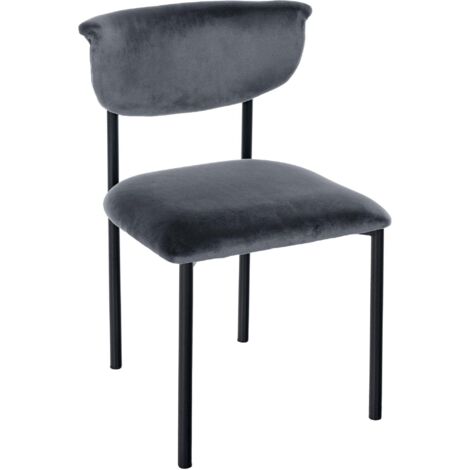 Elegante silla de comedor x1 líneas limpias asiento curvado terciopelo gris oscuro y metal negro 100008294