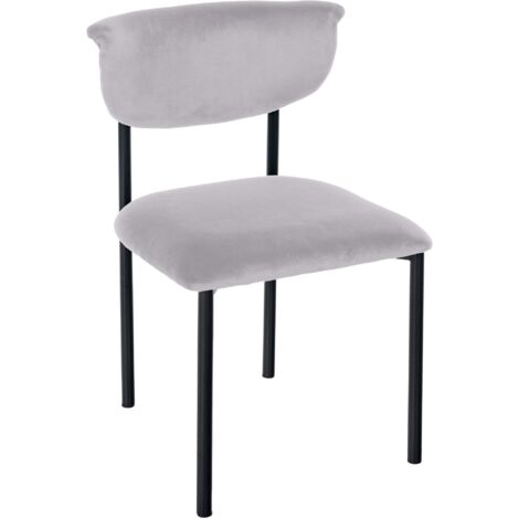 Elegante silla de comedor x1 líneas limpias asiento curvado terciopelo gris y metal negro 100008298