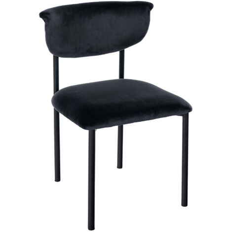 Elegante silla de comedor x1 líneas limpias asiento curvado terciopelo negro y metal negro 100008292