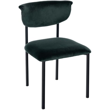 Elegante silla de comedor x1 líneas limpias asiento curvado terciopelo verde oscuro y metal negro 100008295