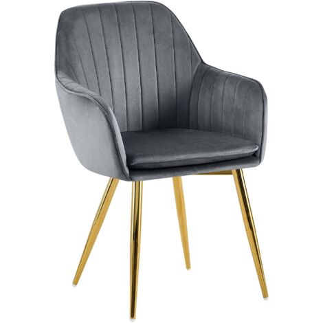 Elegante sillón de terciopelo gris con costuras verticales y patas de metal dorado 100007360