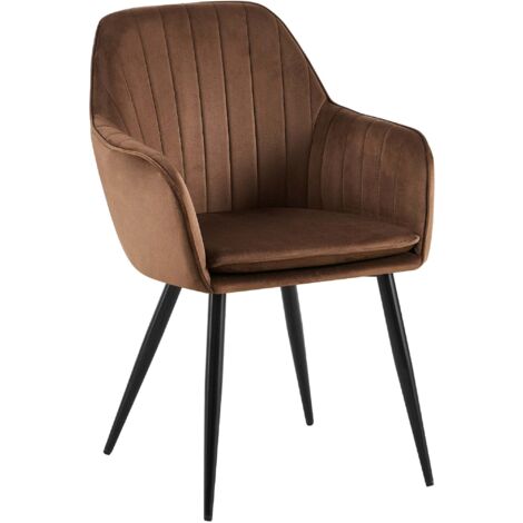 Elegante sillón de terciopelo marrón con costuras verticales y patas de metal negro 100007589