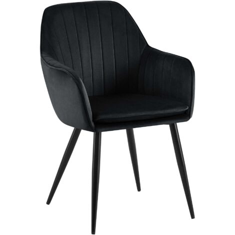Elegante sillón de terciopelo negro con costuras verticales y patas de metal negro 100007456
