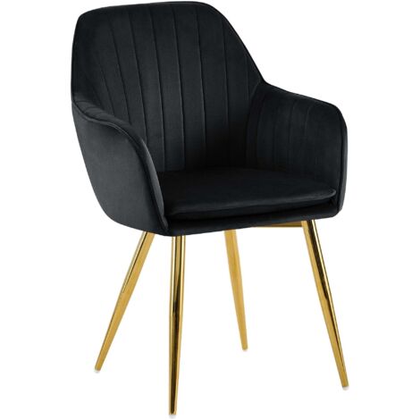 Elegante sillón en terciopelo negro con costuras verticales y patas de metal dorado 100007455
