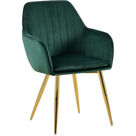 Elegante sillón en terciopelo verde con costuras verticales y patas de metal dorado 100007626