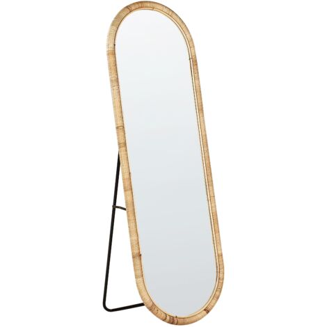 Elegante specchio da terra in rattan naturale stile boho 150x50 cm Montot