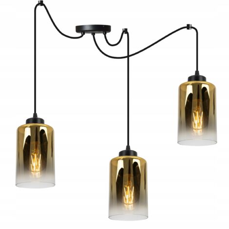 ELEGANTE SPINNEN-HÄNGELAMPE AUS GLAS MIT GOLDENEM SCHIRM