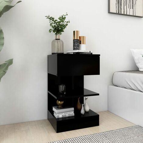 Elegante-Stile Comodino Nero 40x35x65 cm in Legno Multistrato 14 Kg,per Salone/Giardino 743