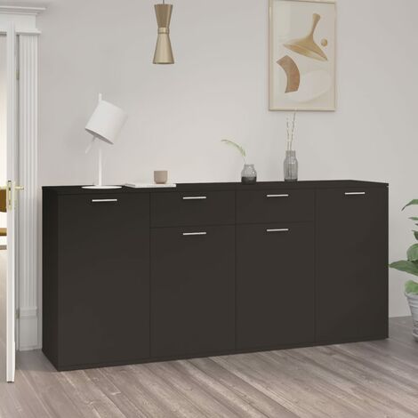 Elegante-Stile Credenza Nera 160x36x75 cm in Legno Multistrato 53 Kg,per Salone/Giardino 674