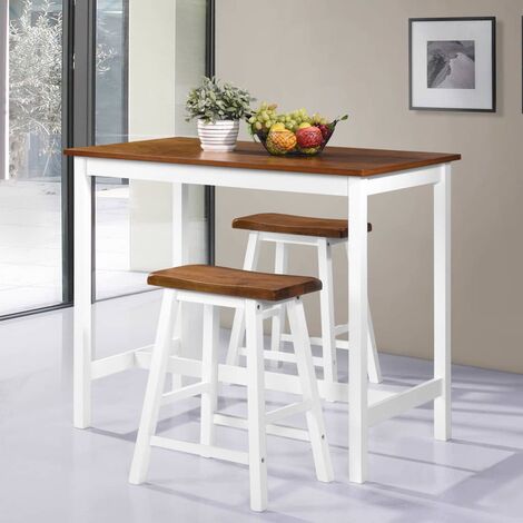 Elegante-Stile Set Tavolo da Bar e Sgabelli 3 pz in Legno Massello 27 Kg,per Salone/Giardino 459