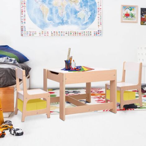 RELAX4LIFE Toeletta da Trucco con Sedia per Bambini, Specchio a 3 Lati  Rimovibile, 3 Cassetti con Manopole a Fiore e 2 Organizer, Tavolo e Sedia  per Cameretta con Dettagli di Fragole e