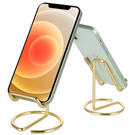 Elegante supporto da tavolo per telefono in metallo dorato, accessorio da scrivania compatibile con tutti i telefoni, iPhone, Switch, iPad.