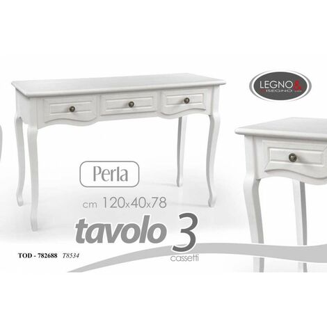 Élégante table shabby blanche 120x40x78h trois tiroirs