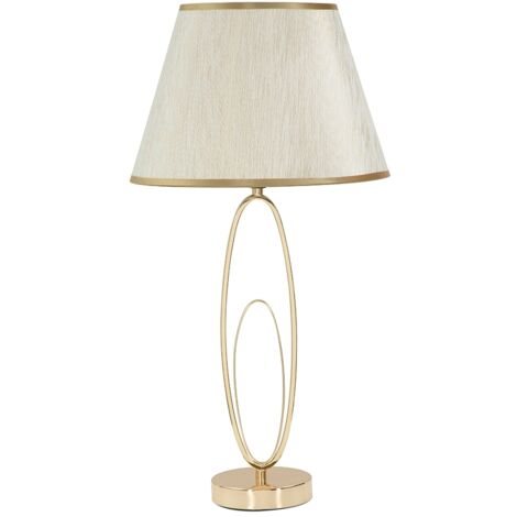 Elegante Tischlampe mit goldener Basis und beigem Schirm Flush M