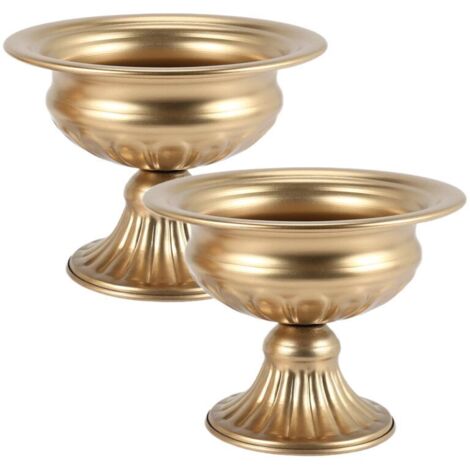 Elegante vaso in metallo per centrotavola, ideale per decorazioni nuziali, feste di matrimonio, cerimonie di compleanno a forma di tromba (oro, 2 pezzi)