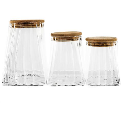 Elegante Vorratsbehälter aus Borosilikatglas 3er Set mit luftdichtem Holzdeckel