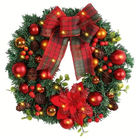 Eleganter 40-cm-Weihnachtskranz mit künstlichen Tannenzapfen und roten Beeren – perfekt für Weihnachtsfeiern und als Wanddekoration