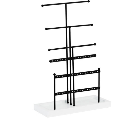 Eleganter Schmuckbaum – Halskettenständer mit integriertem 6-stöckigem Tablett (Hochwertiges Metall, Holz, Gold/Schwarz, 39 cm)