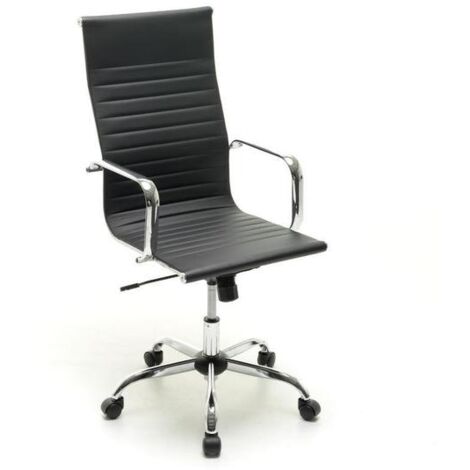 Eleganter und komfortabler Bürodrehstuhl Mod Xeno - Verchromter Stahlrahmen - Kunstlederbezug - Gasliftmechanismus - Drehbare Rollen - Maße: B 53 x T 62 x H 104/113 cm