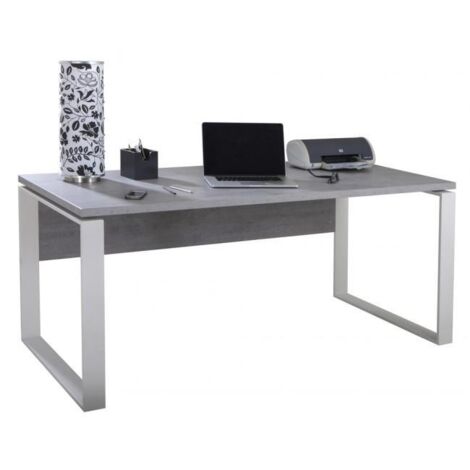 Eleganter und moderner Holzschreibtisch 3D-Effekt mit Stahlfüßen und PC-Arbeitsplatz für Büro und Schlafzimmer -170 x 80 cm / Zement