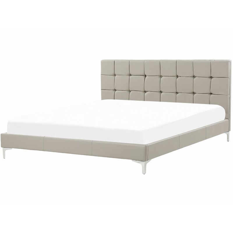Beliani - Doppelbett Taupe Kunstleder Metallbeine 180 x 200 cm Bequem Glamour Schlaffzimmer - Grau