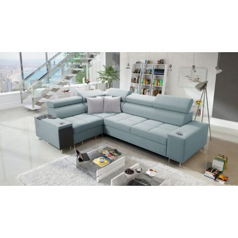 Elegantes Ecksofa mit Konsole und Ladegerät MORENA II Sawana Blaugrau Links