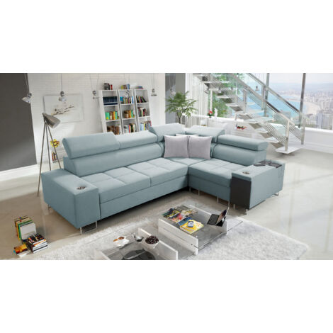 Elegantes Ecksofa mit Konsole und Ladegerät MORENA II Sawana Blaugrau Rechts