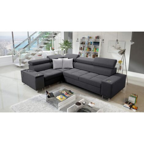 Elegantes Ecksofa mit Konsole und Ladegerät MORENA II Sawana Graphit Links