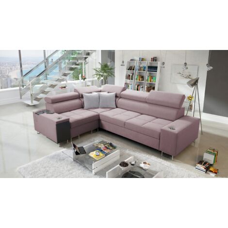 Elegantes Ecksofa mit Konsole und Ladegerät MORENA II Sawana Rosa Links
