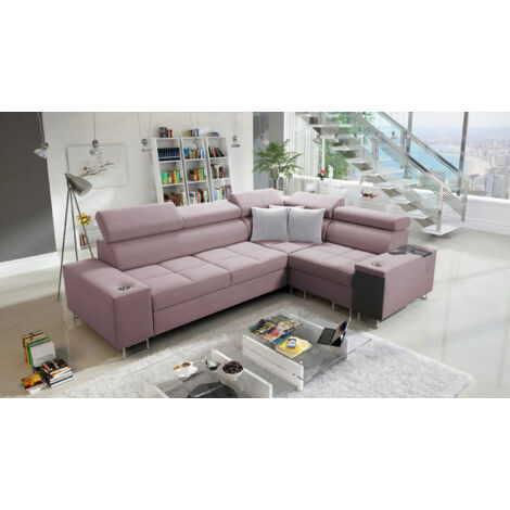 Elegantes Ecksofa mit Konsole und Ladegerät MORENA II Sawana Rosa Rechts